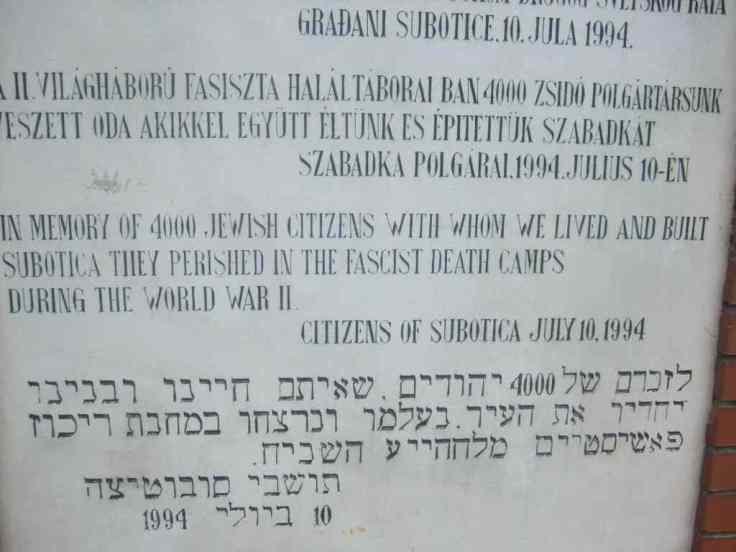 Subotica Synagoge Gedenktafel